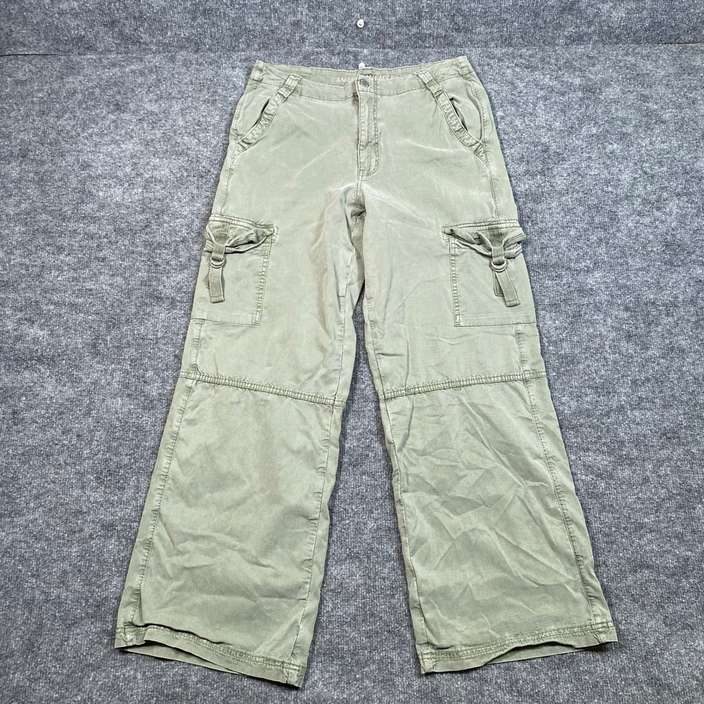 American Eagle Super High Rise Baggy Wide Leg Cargo Pants Olive Green 8 Regular